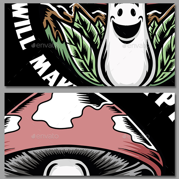 Mushroom Cartoon Illustration Tshirt Design, TShirts GraphicRiver